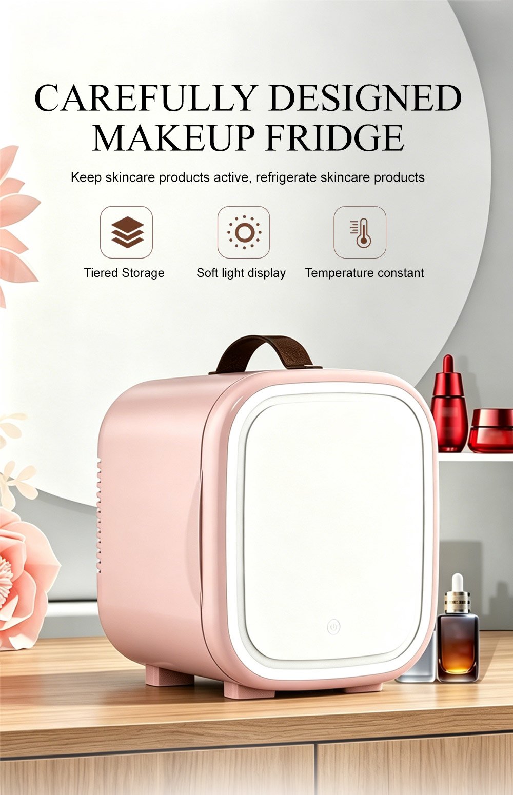 premium beauty fridge 5 15℃ precise temperature control for skincare & cosmetics storage | compact & stylish vanity fridge