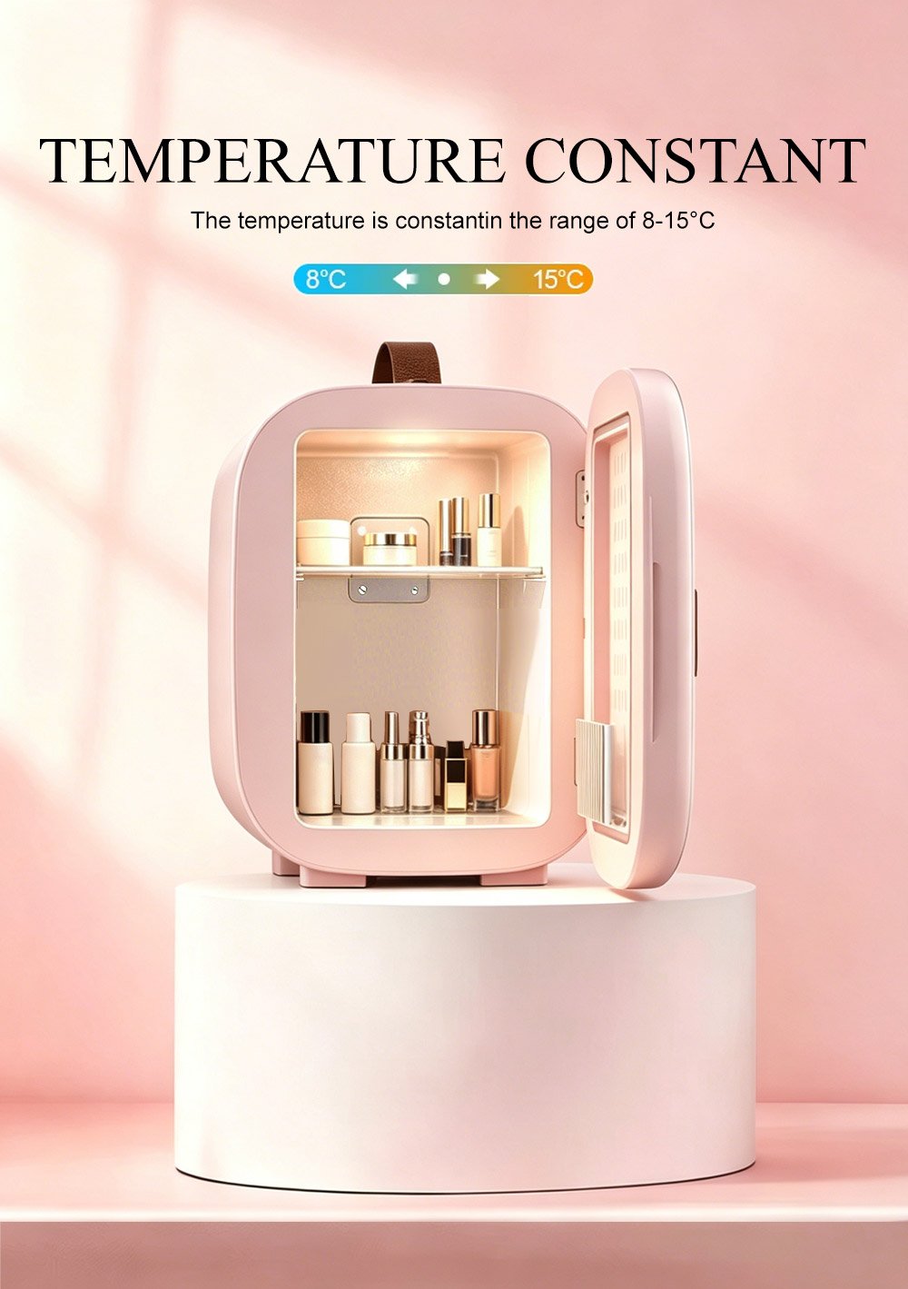 premium beauty fridge 5 15℃ precise temperature control for skincare & cosmetics storage | compact & stylish vanity fridge